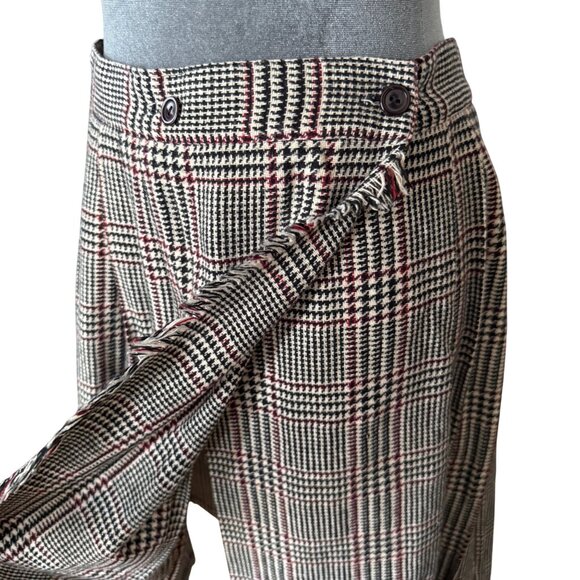 Vintage Plaid High-Waisted Pleated Midi Skirt Size 13 Polyester Blend Black Red - Picture 3 of 7